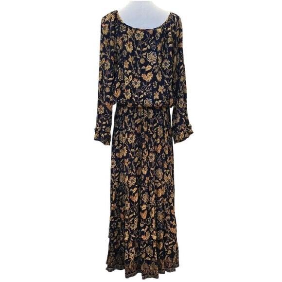 Lola P Women's Boho Tiered Smocked Tassle Waist Maxi Dress Sz XL Ruffle Modest - Picture 5 of 9